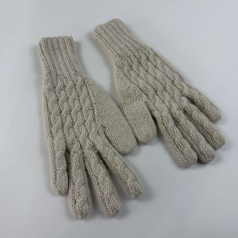 Unbranded Alpaca Cable Knit Womens Gloves Ivory Cream Made in Peru Boho Outdoors